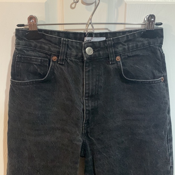Zara high waisted black wide leg distressed jeans - Picture 3 of 5